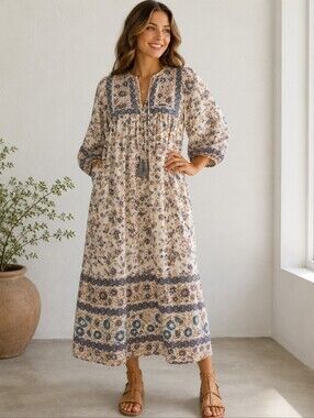 Mille Resort & Travel Boho Floral Tassel Maxi Dress XS